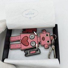 PRADA Keyring Bag Charm Keychain Auth Pink Robot Silver Leather Women's w/Box
