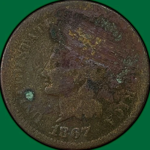 1867 Indian Head Cent Good G Coin, Corrosion #37161