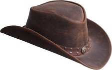 Leather Cowboy Hat Vintage men  women Western Hat Reddish Brown