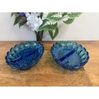 Vintage Anchor Hocking Fairfield Blue Divided Glass Dishes Set Cobalt MCM Decor