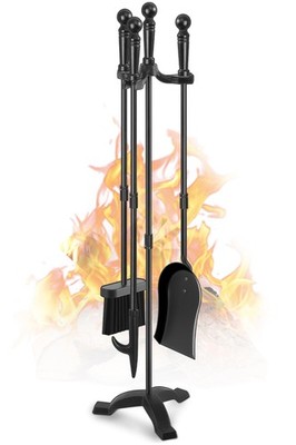 30 Black Wrought Iron Fireplace Tool Set - 4 Pcs for Indoor/Outdoor