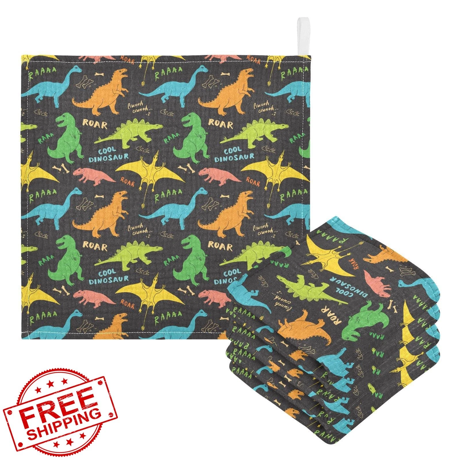 vvfelixl 3pk Black Dino Muslin Washcloths