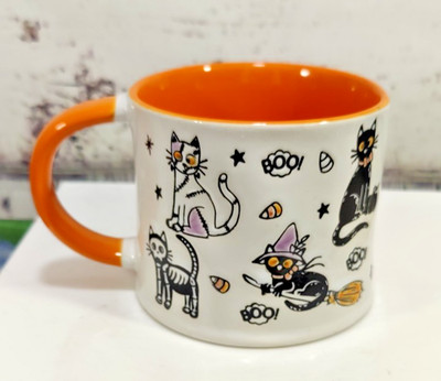 Eli & Anna 2023 Halloween Cats Orange and White 14 oz Stoneware Coffee Mug