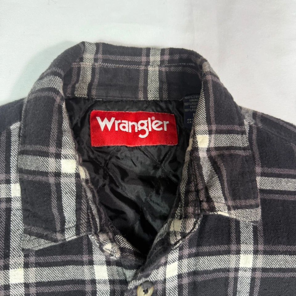 Wrangler Men's Plaid Quilted Lined Flannel Shirt Jacket Black White Size M - Image 2 of 4