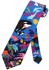 Coral Reef Scene NeckTie Dolphin Whale Ocean Fish Themed Mens Neck Tie
