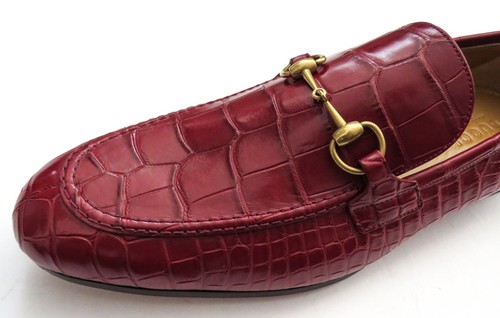 GUCCI Red Jordaan Crocodile Alligator Leather Loafers Shoes 13 US 46 Euro 12 UK - Picture 3 of 14