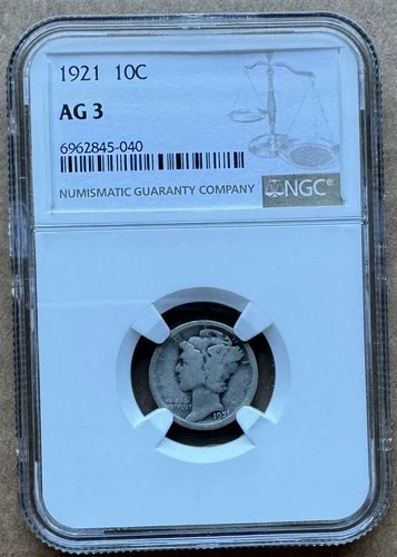 1921 10C NGC AG 3 1921 MERCURY DIME SILVER 10c