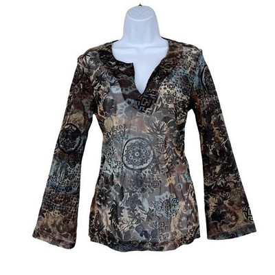 Vintage Y2K sheer print blouse M whimsy fairy grunge willow