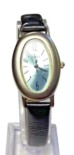 Carriage by Timex Womens Watch Oval Silver Tone Aqua Dial Black Band New Battery