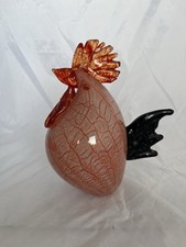 Murano Style Hand Blown Glass Rooster Red Black And White Bubbles 7.5  Farmhouse