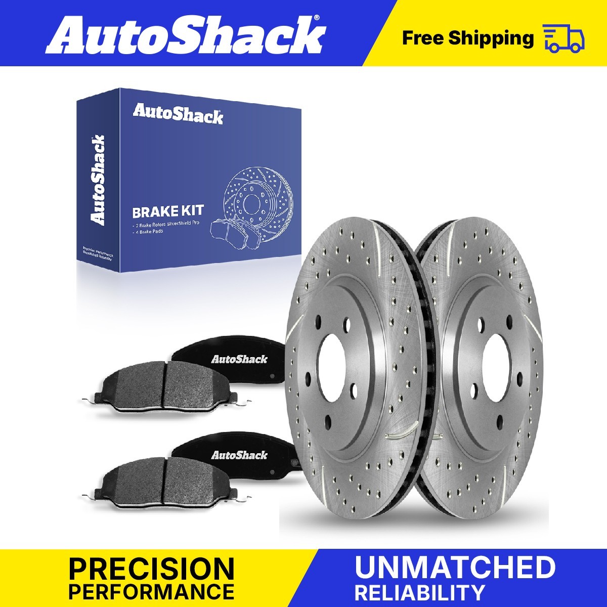 High-Performance Front Drilled Slotted Brake Rotors with Ceramic Pads for 2005-2010 Ford Mustang