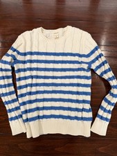 J Crew Girls Blue and White Striped Sweater Cable Knit Size XL