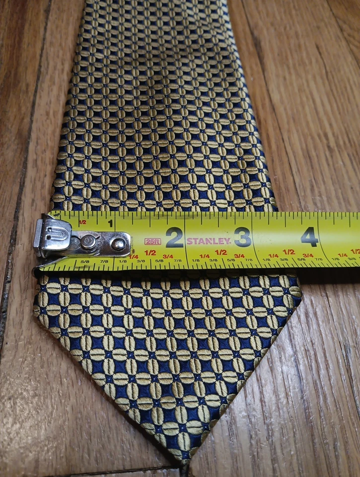 Luxury Handmade Designer Silk Necktie Gold Blue Geometric Shapes CHAPS Neck Tie - Image 4 of 4