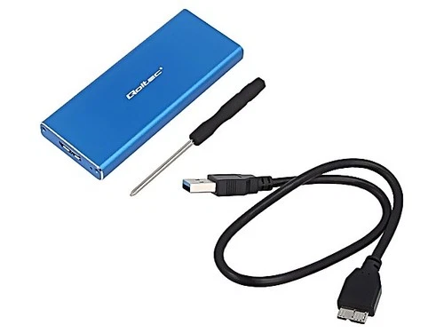 51832 Hard Drive Enclosure: M.2 PnP SATA III, USB 3.0 Aluminum Blue QOLTEC