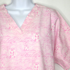 Womens XL Scrub Top Pink Breast Cancer Ribbons Medical Dental Vet Hairdresser