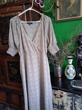 Sage Green Floral Print Puff Sleeve Midi Dress LULUS size LARGE classy  Elegant