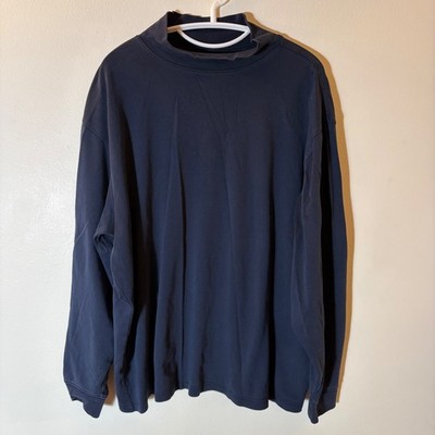 L.L. Bean Mock Neck Shirt Mens XL Regular Navy Blue Long Sleeve Cotton 187369