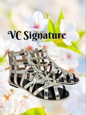 VC Signature Gladiator Sandels Sz 8 Silver Leather Strappy Zip Back Vince Camuto