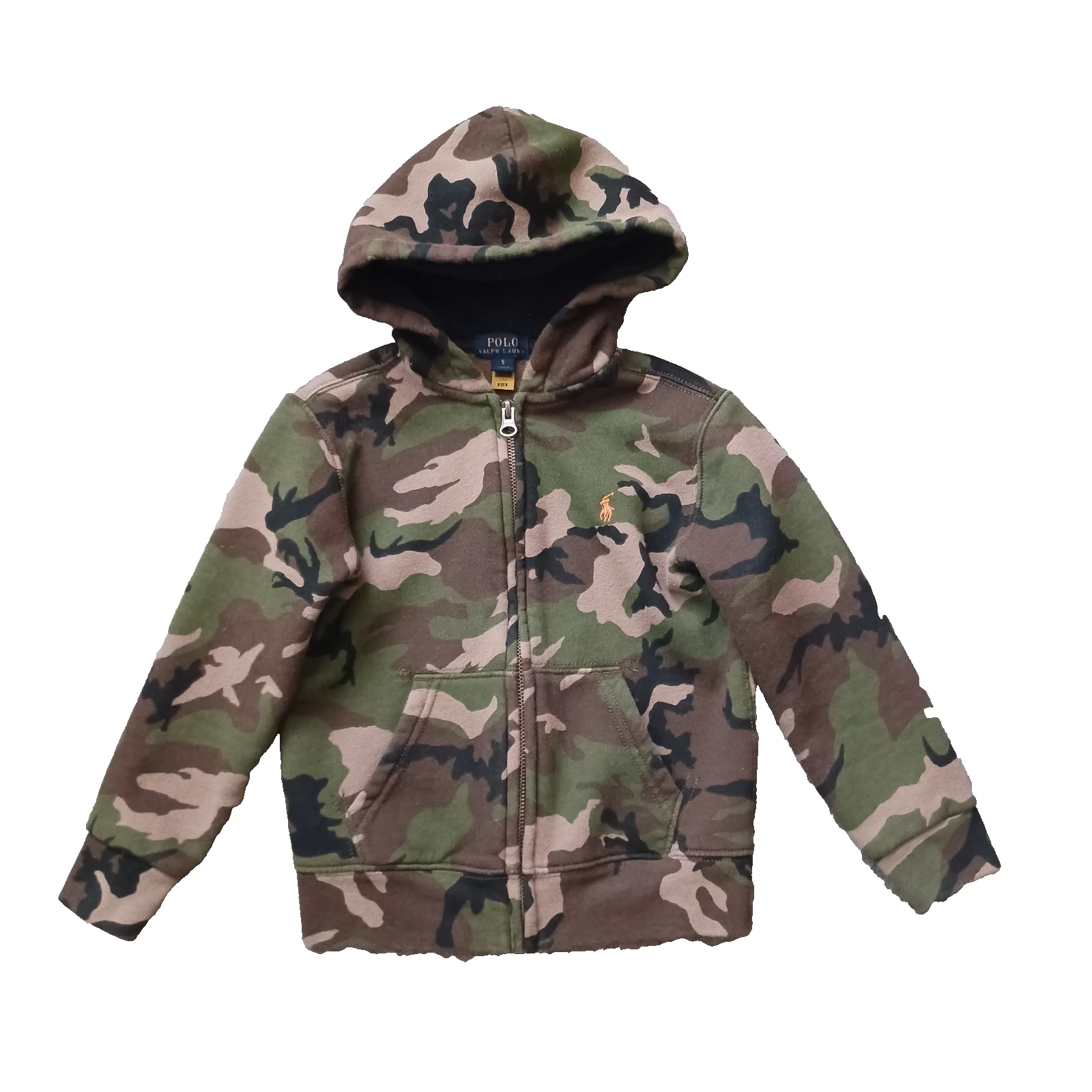 Polo Ralph Lauren Hoodie Youth 5 Green Camo Full Zip Fleece Lined Long Sleeve