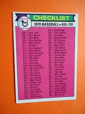 Checklist - 1979 Topps Baseball card #669 - 606 - 726 - unmarked