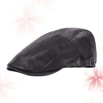 Bérets en cuir Casquette en cuir pour hommes Hiver d'âge moyen Casquette - Photo 1/4