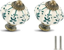 Ivory Green Pumpkin Knobs 12 Pack Ceramic Cabinet Knobs Vintage Drawer Pulls