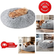 Donut Plush Pet Dog Cat Bed Fluffy Soft Warm Calming Bed Sleeping Kennel Nest