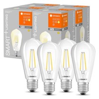 4 X Ledvance Smart+ Filament Edison ST64 6W = 60W E27 Warmweiß Dimmbar App Wifi