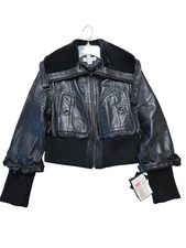 Preston & York Lambskin Leather Bomber Jacket Womens S Black Moto Full Zip