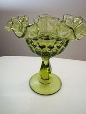 Green Pressed Glass Compote Pedestal Bowl, Ru...