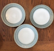 3 Pier 1 Imports Allison Salad Plates 9.5“ Light Blue Speckled Rim Raised Dots