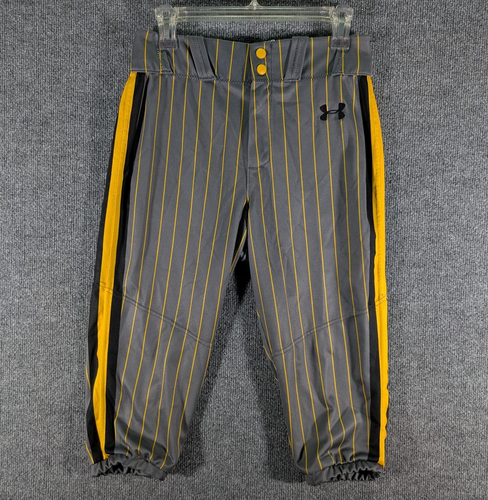 Under Armour Baseball Pants Shorts Mens Small Gray Gold Pinstripe Knicker Game