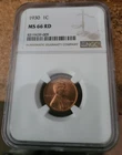 1930 uncirculated Lincoln wheat cent NGC MS 66 RD (009)