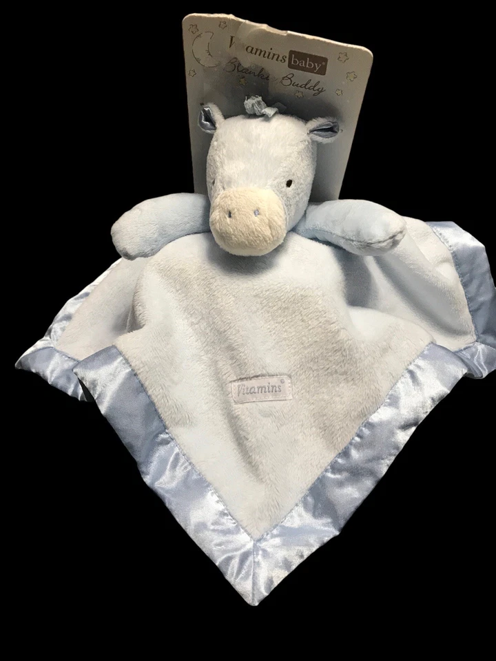 Difícil de Encontrar Vitaminas Bebé Azul Caballo 2013 Baby Lovey Manta de Seguridad Satinado Suave Foto 2 de 4