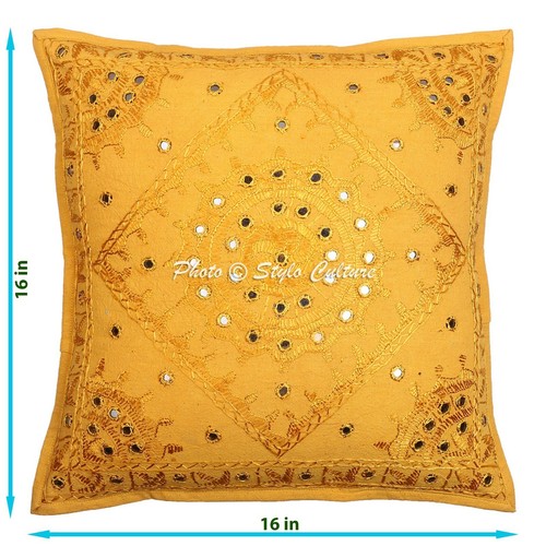 Indian Mirror Embroidered Cushion Cover Vintage Cotton Pillow Case Cover 16" - Picture 54 of 84