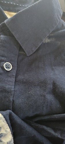 Report Collection Mens Medium Navy Linen Blend Long Sleeve Button Up Top - Picture 8 of 8