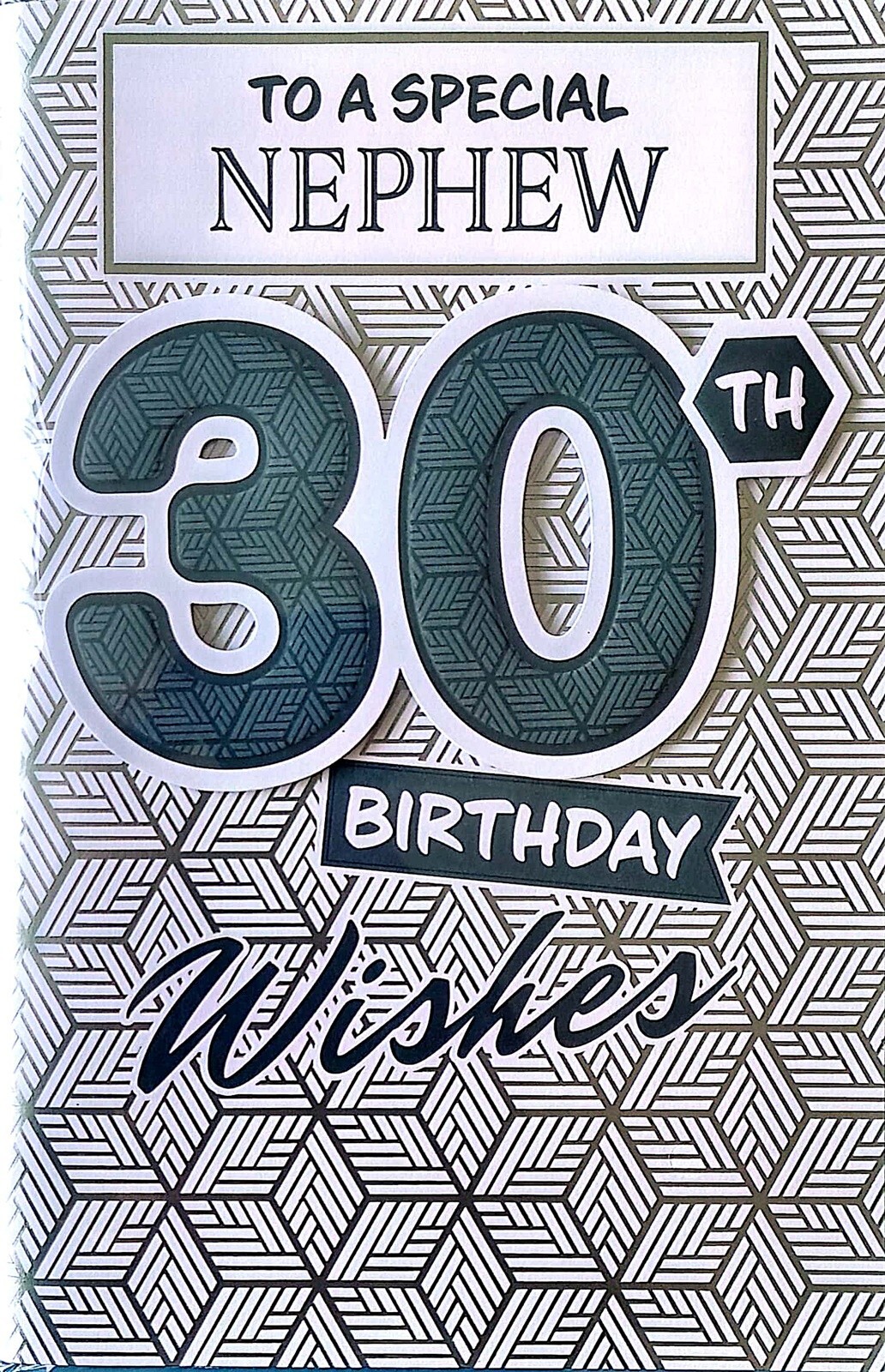 Happy 30th Birthday Card To A Special Nephew 30 Today Geometric Silver Foil