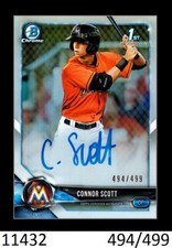 1-2018 BOWMAN CHROME DRAFT REFRACTOR AUTO CONNOR SCOTT MARLINS 494/499