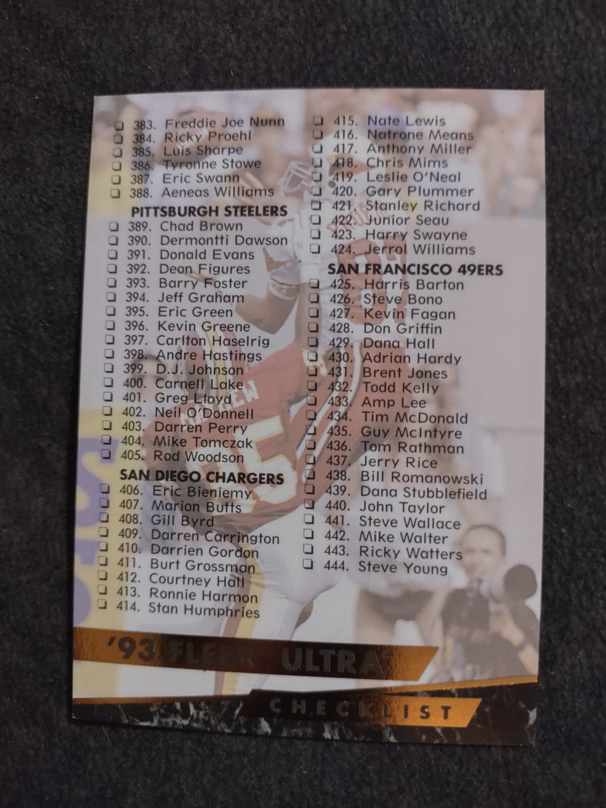 1993 Fleer Ultra #499 Checklist 383-500 Football Card