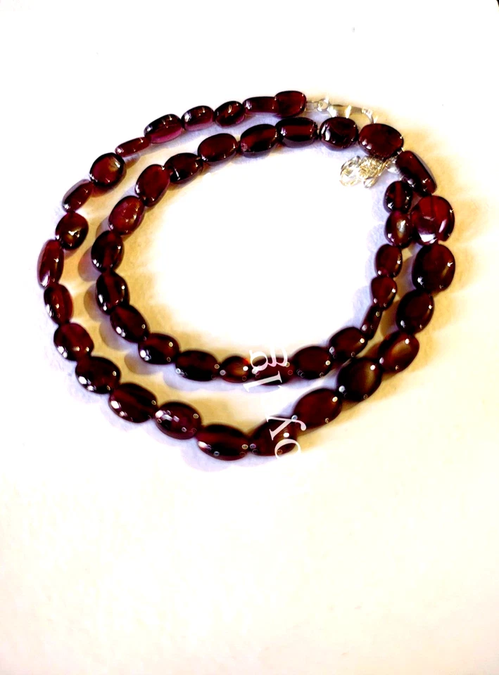 Collar de cuentas ovaladas lisas rubí granate rojo oscuro forma ovalada cuentas granate piedras preciosas Foto 2 de 4