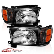 1996-1998 Black Glass Headlight + Corner Light Pair For Toyota 4Runner w/ Bulb
