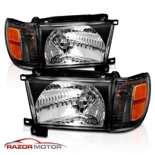 1996-1998 Black Glass Headlight + Corner Light Pair For Toyota 4Runner w/ Bulb