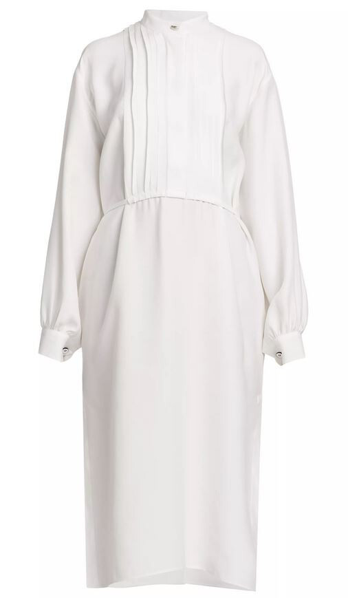 NWT $3020 Jil Sander Pleated Bib Front L/S Midi Dress - Sz