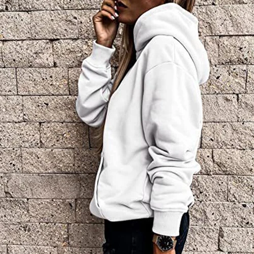 Ladies Loose Fit Long Sleeve Pullover Women Fall Warm With Pocket Hooded Tops - Picture 13 of 80