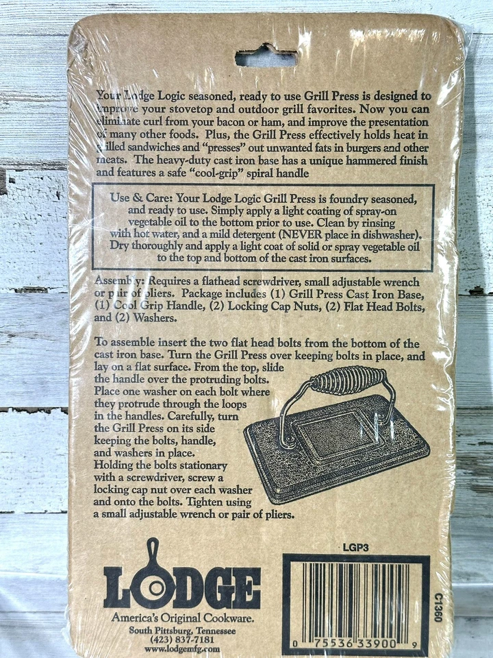 Prensa de parrilla Lodge de hierro fundido de alta resistencia agarre frío mango espiral 6-3/4" x 4-1/2" Foto 2 de 4