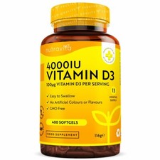 Vitamin D3 4000IU High Strength - 400 Softgels Immune System Bone Muscle Support