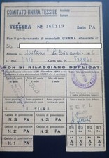 TESSERA COMITATO UNRRA TESSILE PRELEVAMENTO MANUFATTI ANNI 40  MILANO #17