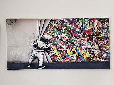 BANKSY ''HINTER DEM VORHANG'' ABSTRAKT GRAFFITI LEINWAND KUNSTDRUCK 50 X 100 cm