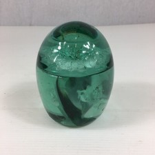 Antique Green Glass Dump Paperweight Flowers 11cm In Height 
