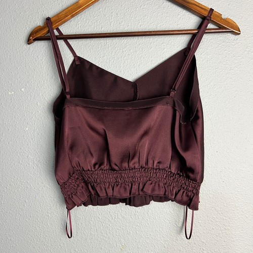 Dress Forum Satin Babydoll Cami Top Sleeveless Blouse Halter Burgundy Size Sm - Picture 2 of 10